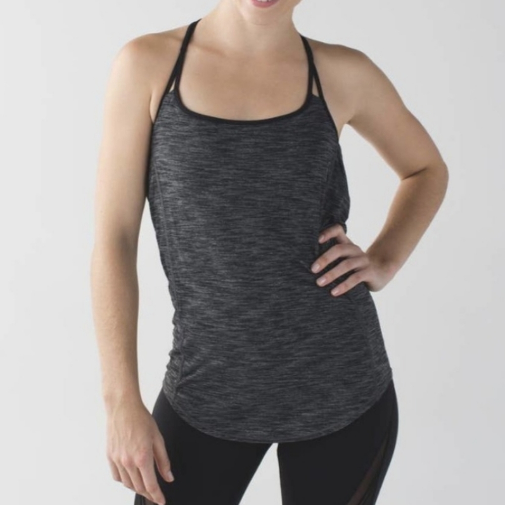 Womens Lululemon Lighten Up Heathered Grey/Black Strappy Tank Top Size 4